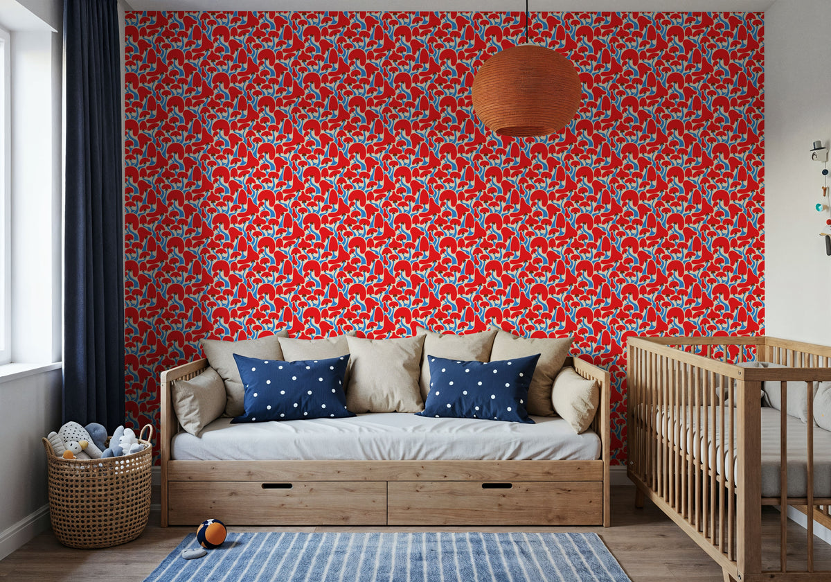 Groovy Mushrooms Pattern Mural Wallpaper - room preview 02