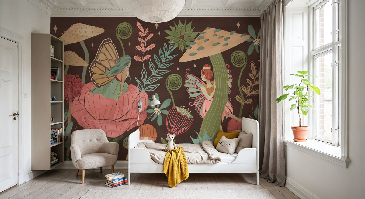 Floralscape Fairies I Dark Mural Wallpaper - room preview 02