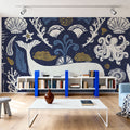 Whale Seas Blue Mural Wallpaper - room preview 02