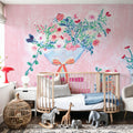 Flower Vases and Books Pink Mural Wallpaper - room preview 02
