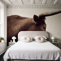 Longhorn Sunset Graze Sepia Mural Wallpaper - room preview 02