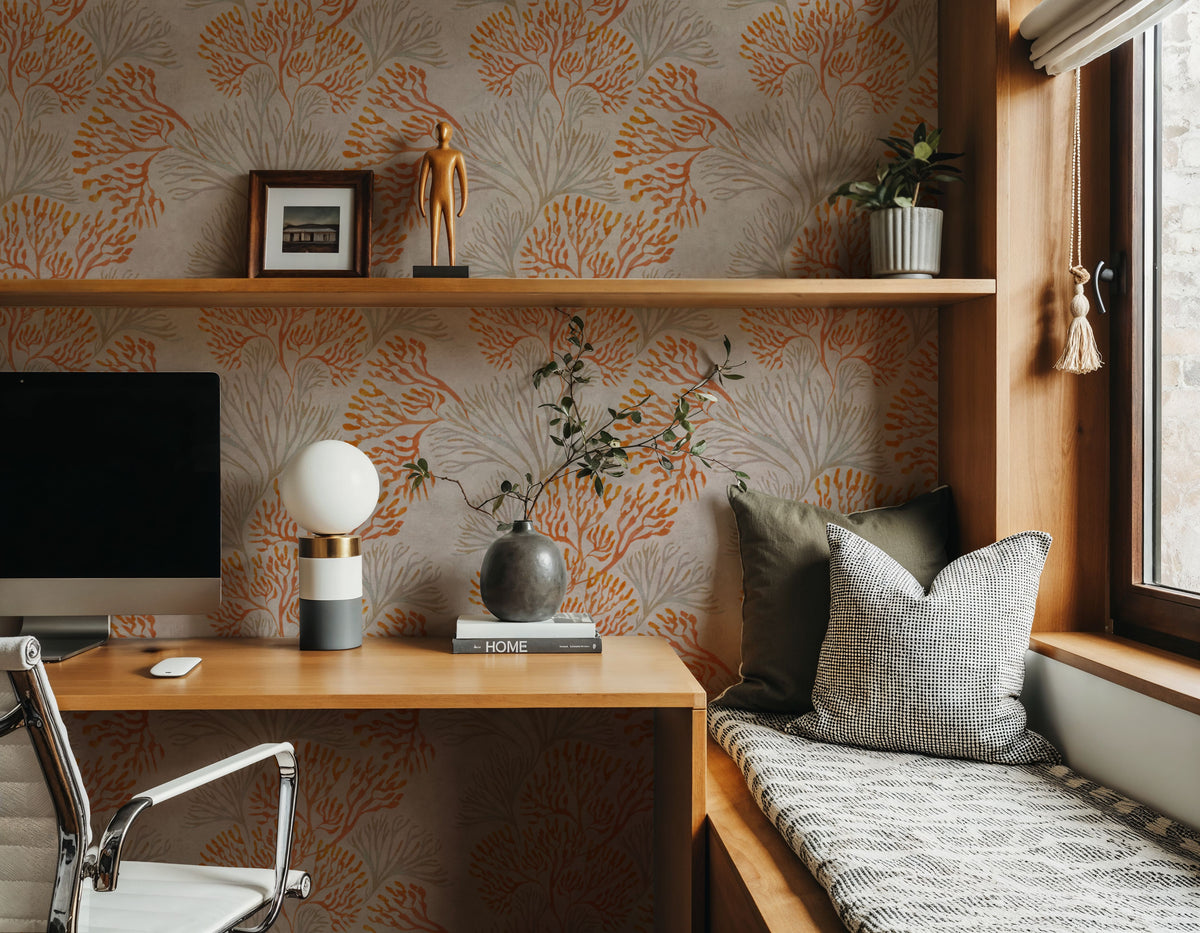Subtle Seaweed, Orange Mural Wallpaper - room preview 02