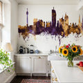 Vienna Austria Skyline Purple & Gold Mural Wallpaper - room preview 02