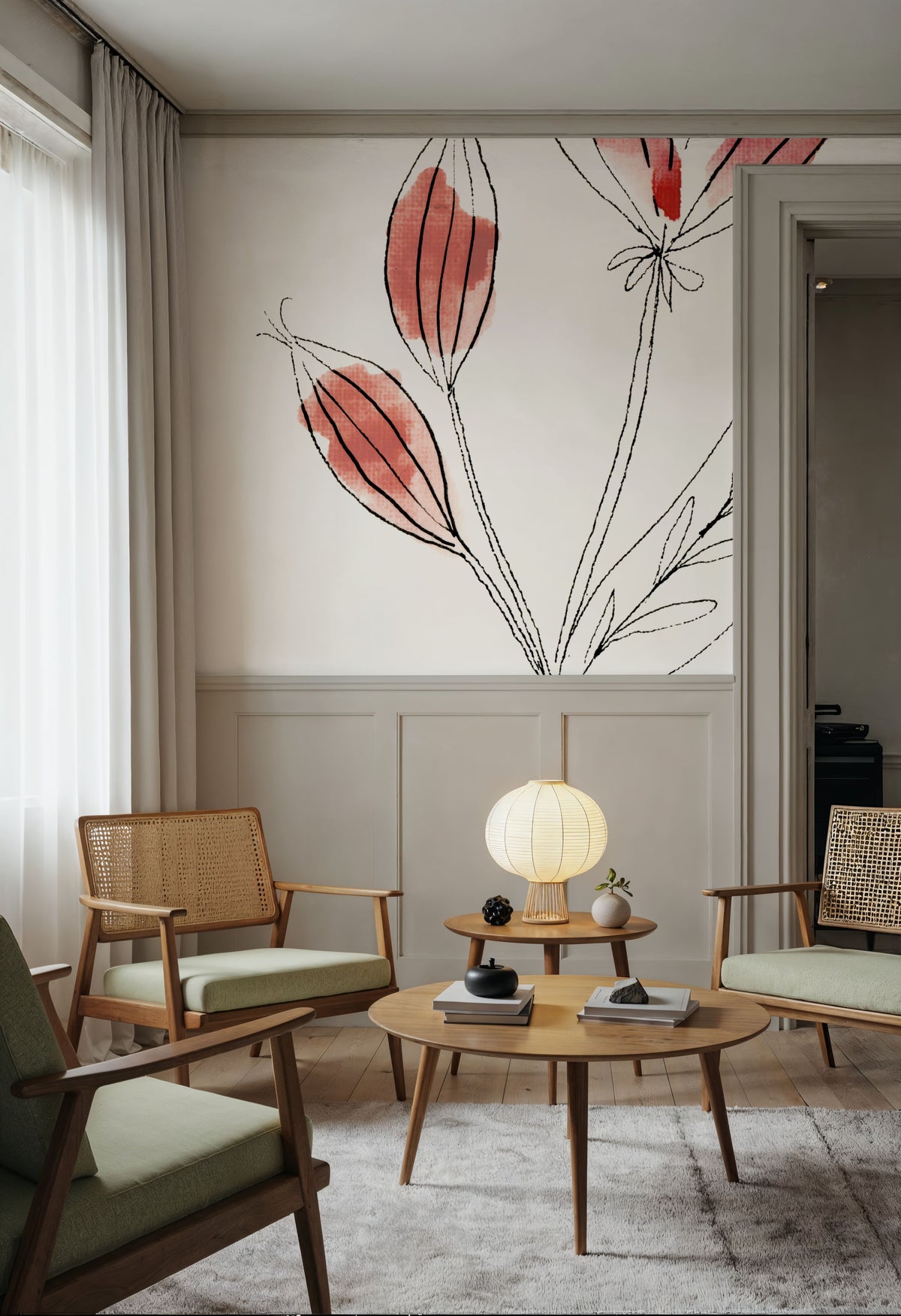 Line Flower I Mural Wallpaper - room preview 02