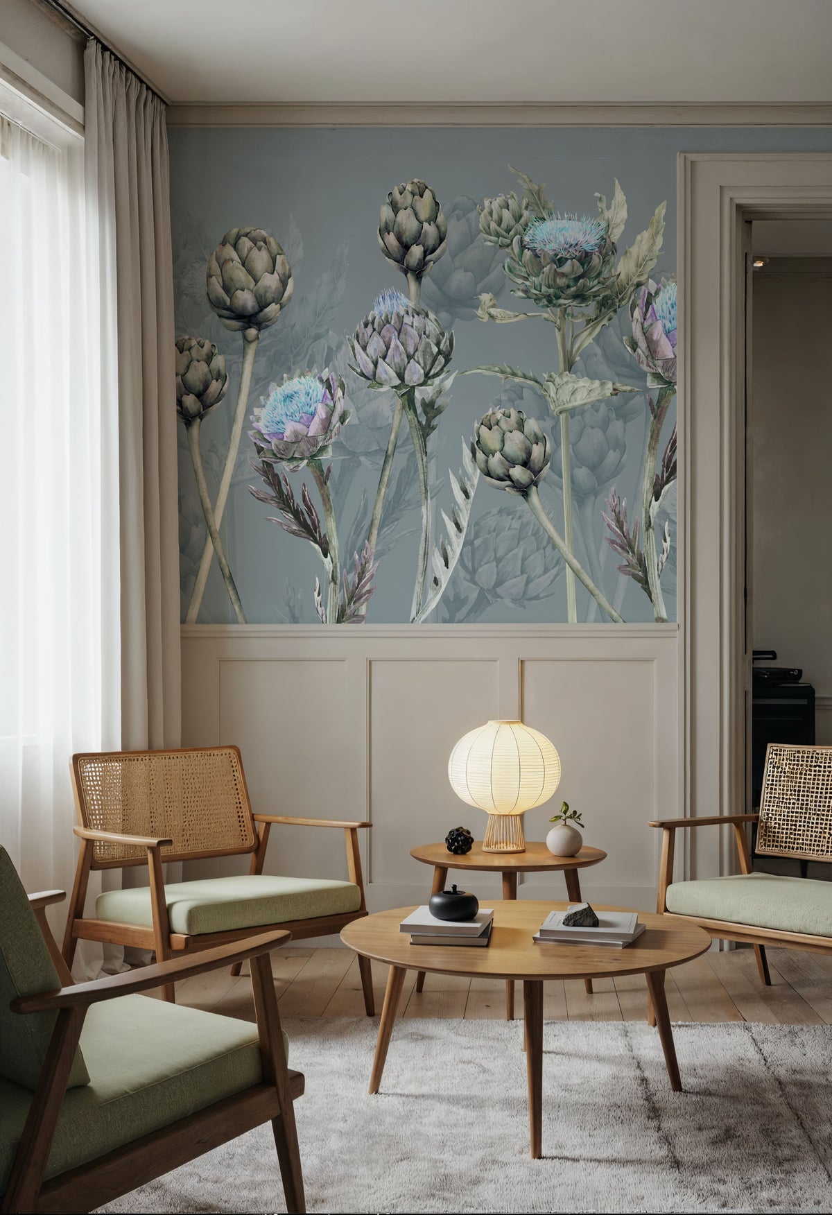 Artichoke Blooms, French Blue Mural Wallpaper - room preview 02