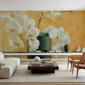 White Orchids in Black Vase Mural Wallpaper - room preview 02