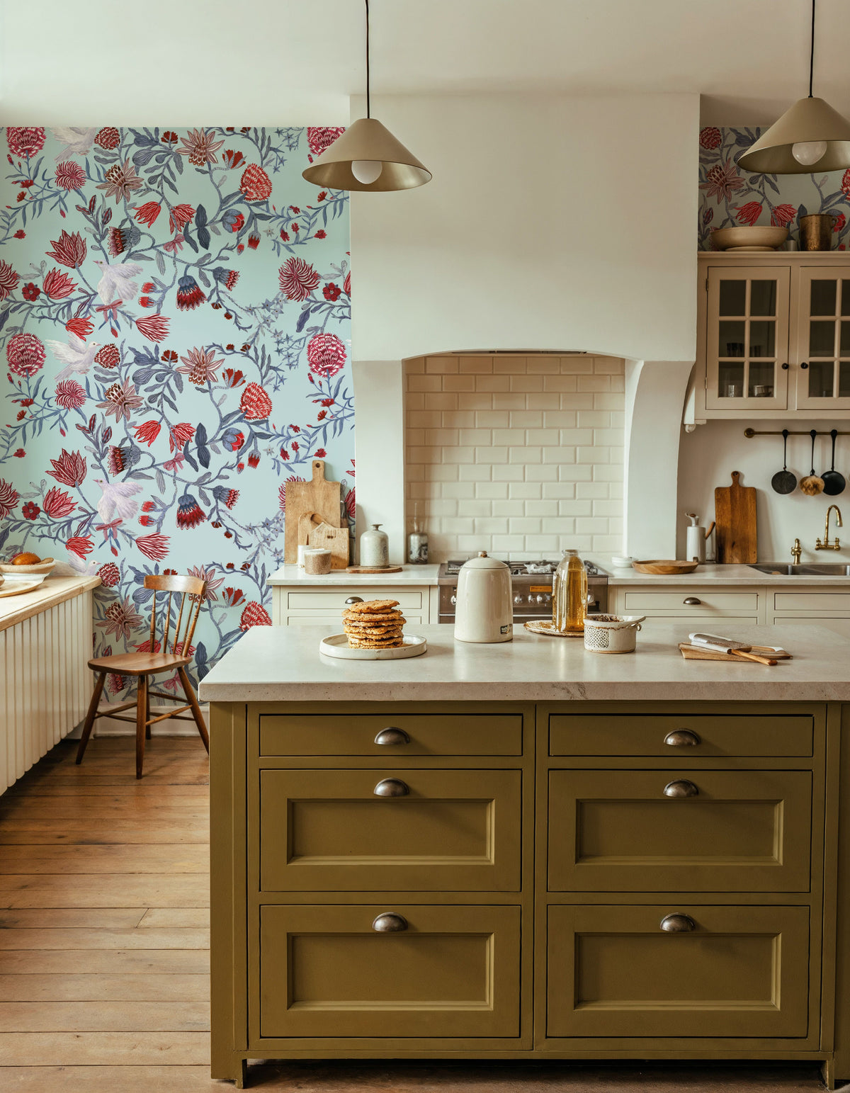 Miracle Blossoms and Birds, Red Mural Wallpaper - room preview 02