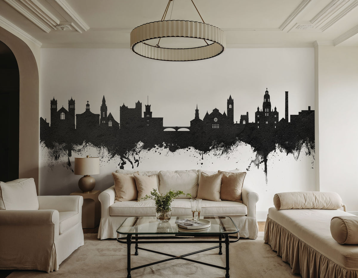 Nashua New Hampshire Skyline Black & White Mural Wallpaper - room preview 02