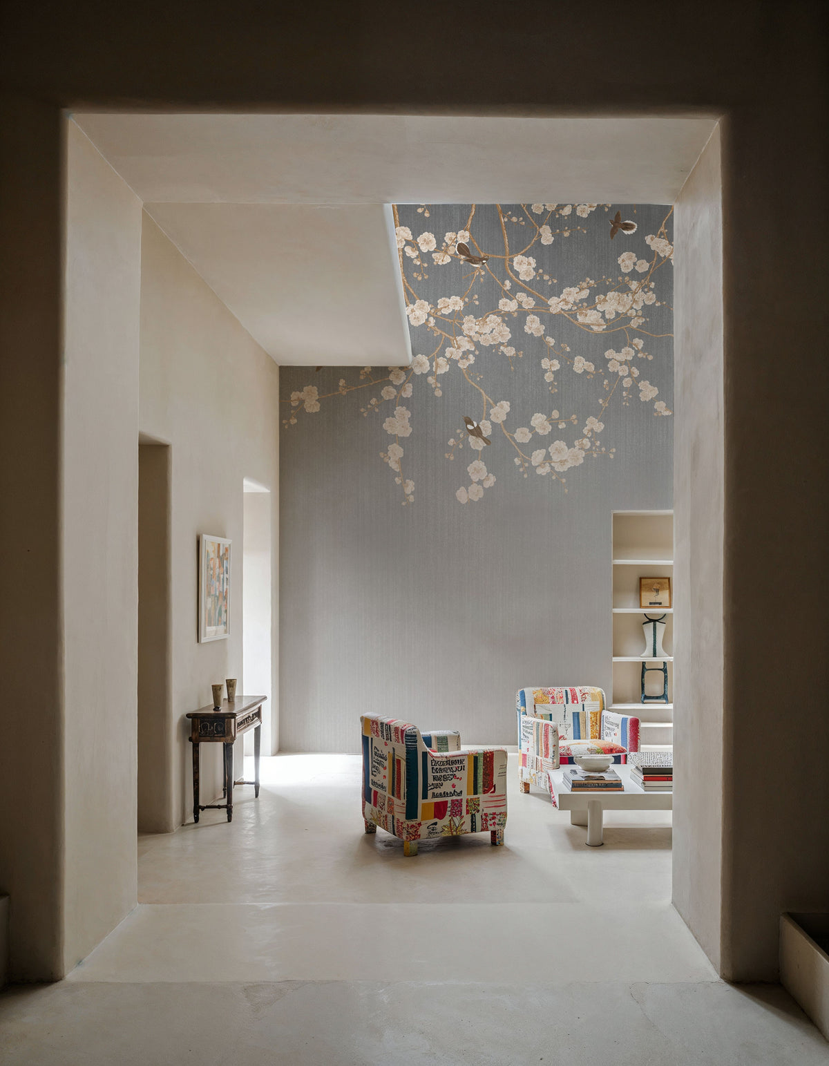 Beneath the Cherry Tree Gray Mural Wallpaper - room preview 02