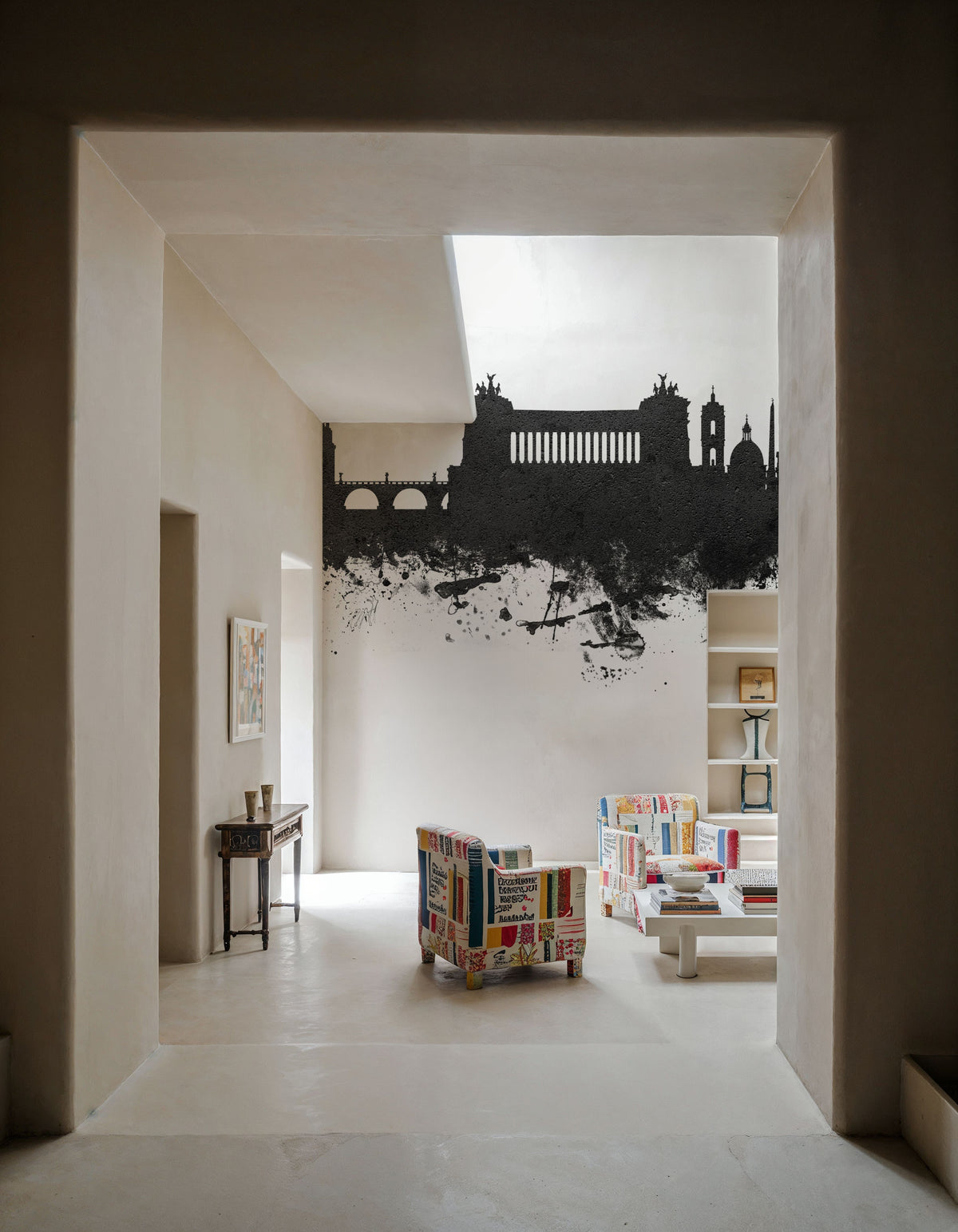 Rome Italy Skyline Black & White Mural Wallpaper - room preview 02