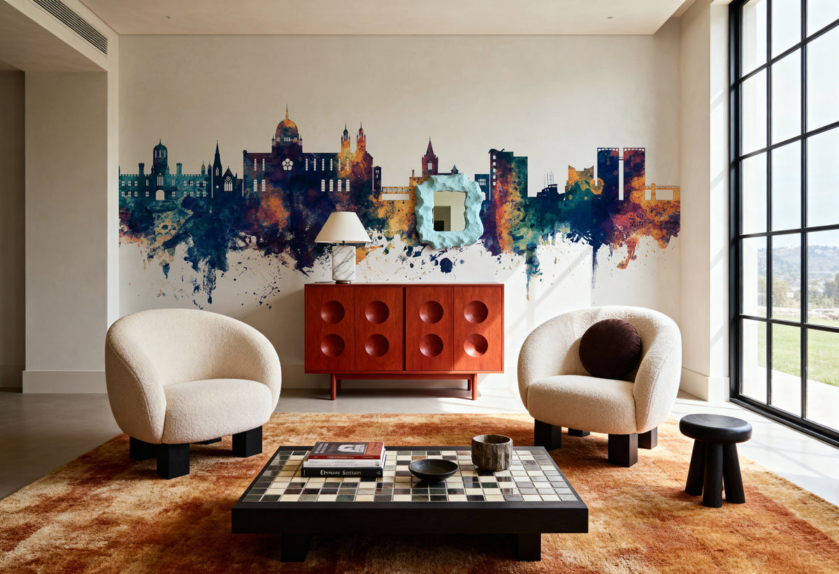 Galway Ireland Skyline Blue & Bronze Mural Wallpaper - room preview 02