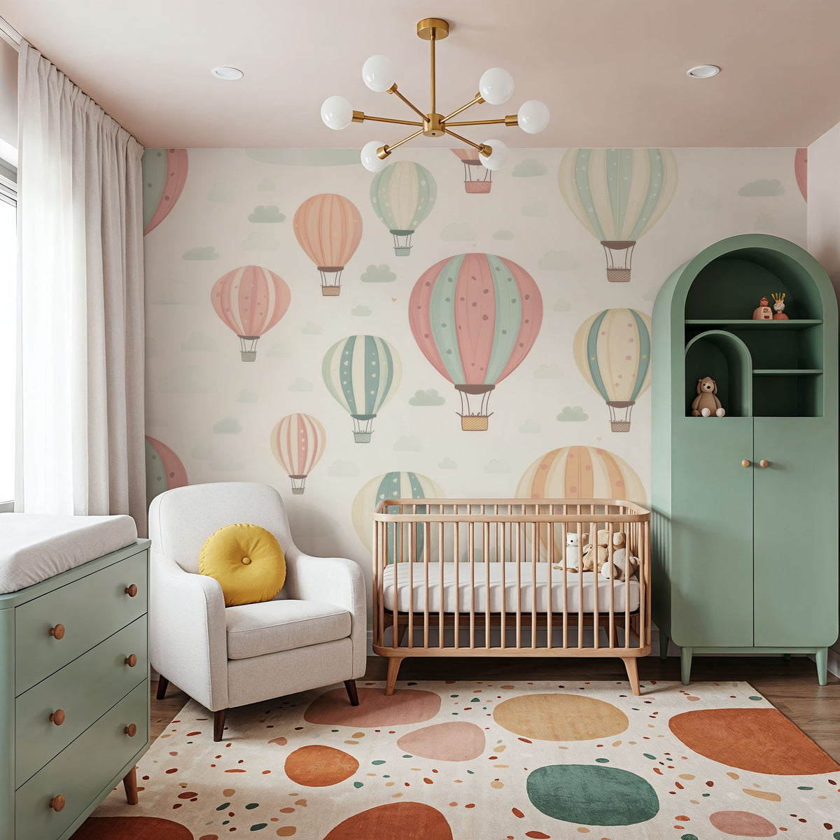 Hot Air Balloon Cloudy White Mural Wallpaper - room preview 02