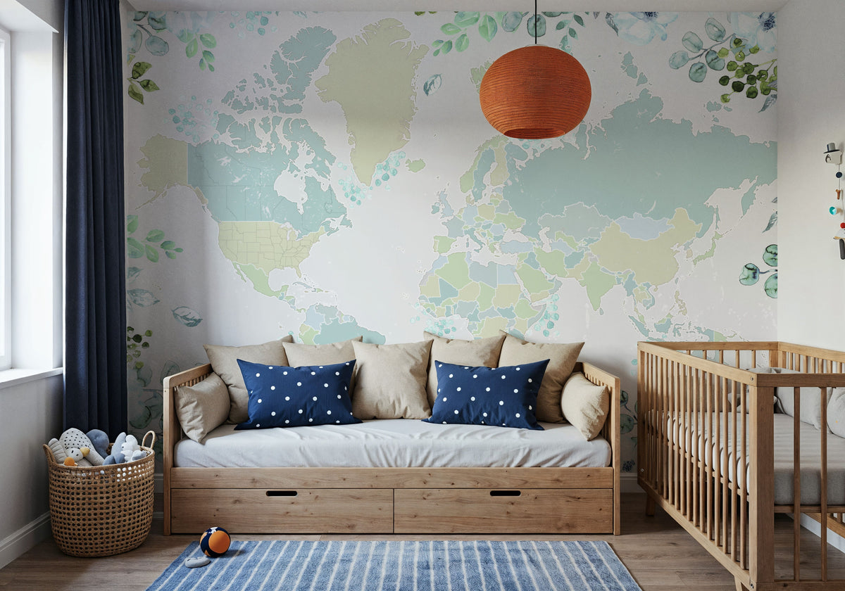 World Map - Marie Mural Wallpaper - room preview 02