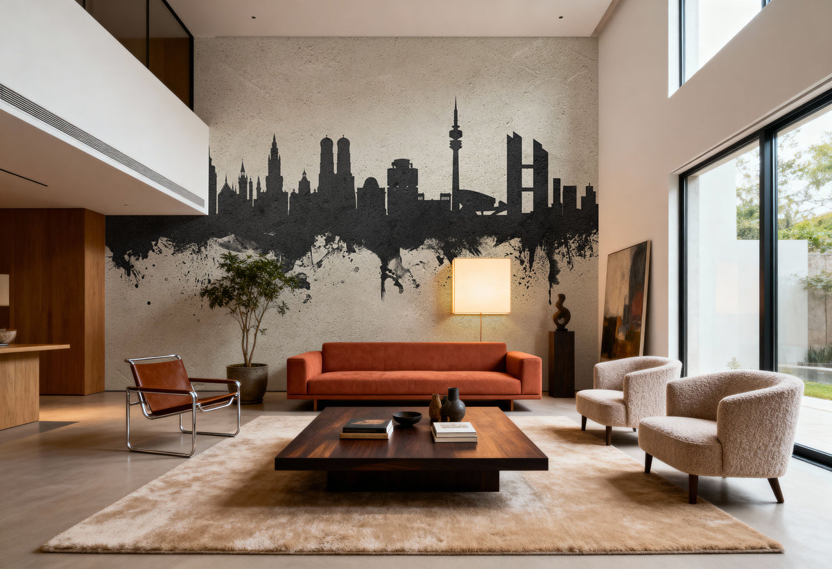 Munich Skyline Concrete Mural Wallpaper - room preview 02