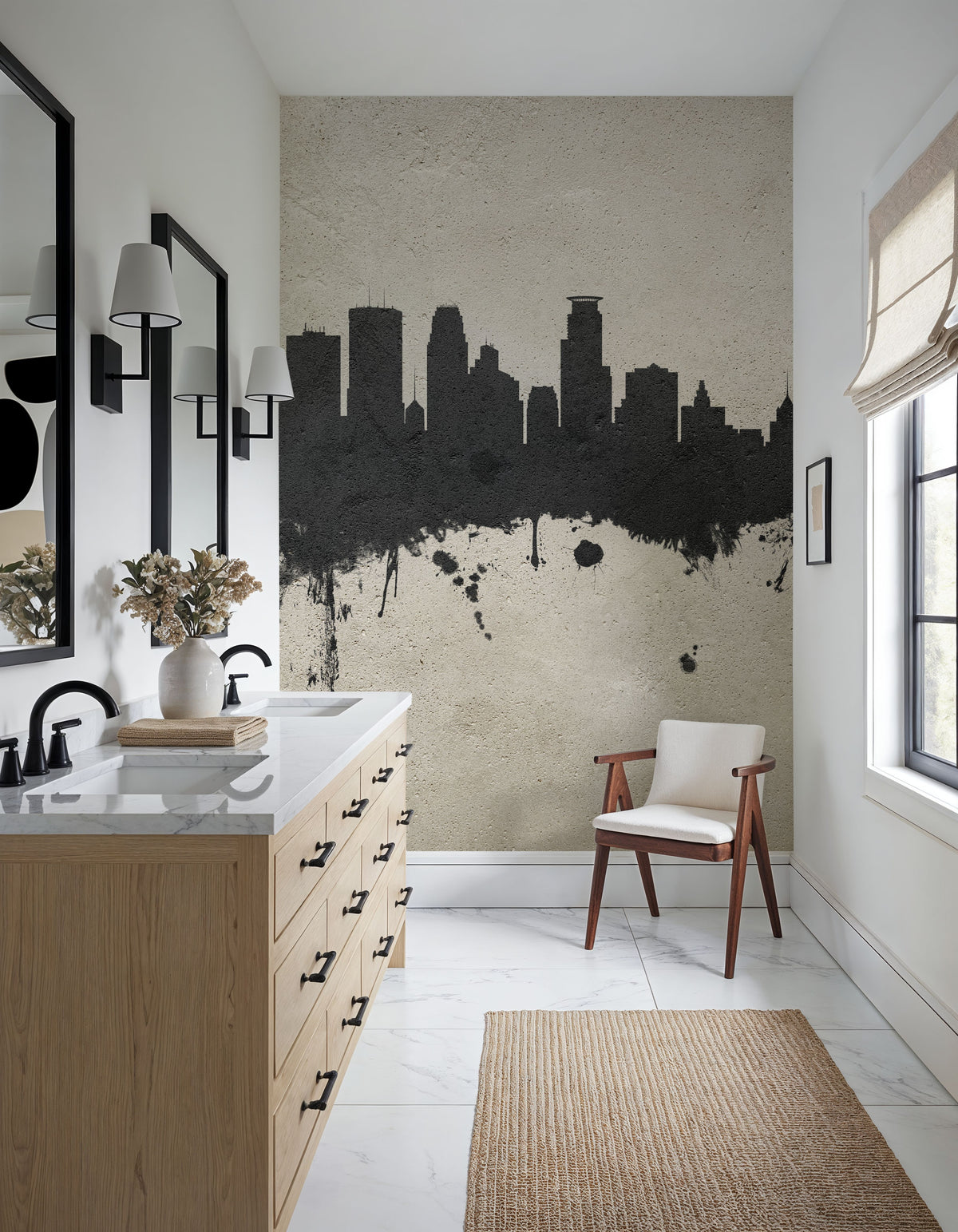 Minneapolis Minnesota Skyline Concrete Mural Wallpaper - room preview 02