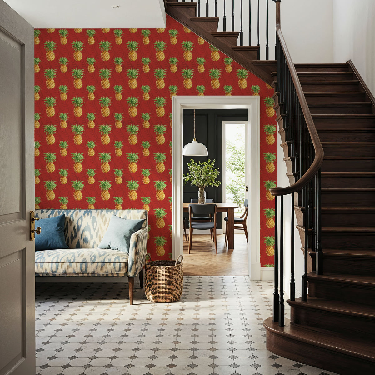 Pineapple Paradise Red Mural Wallpaper - room preview 02