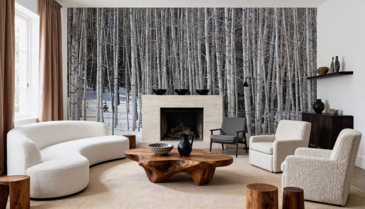Winter Birch Stillness Mural Wallpaper - room preview 02