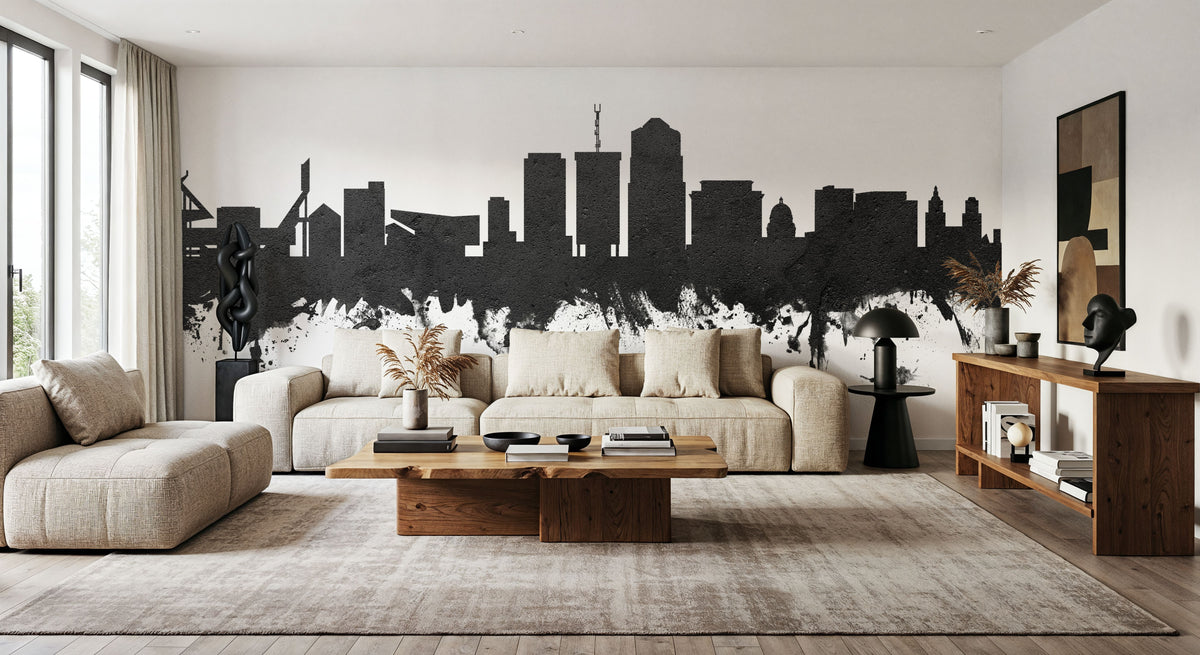 Tucson Arizona Skyline Black & White Mural Wallpaper - room preview 02