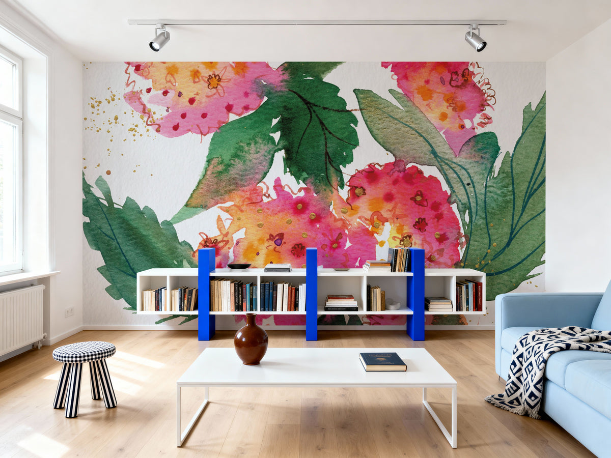 Summer Hydrangeas Mural Wallpaper - room preview 02