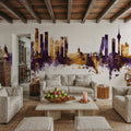 Colombo Sri Lanka Skyline Purple & Gold Mural Wallpaper - room preview 02