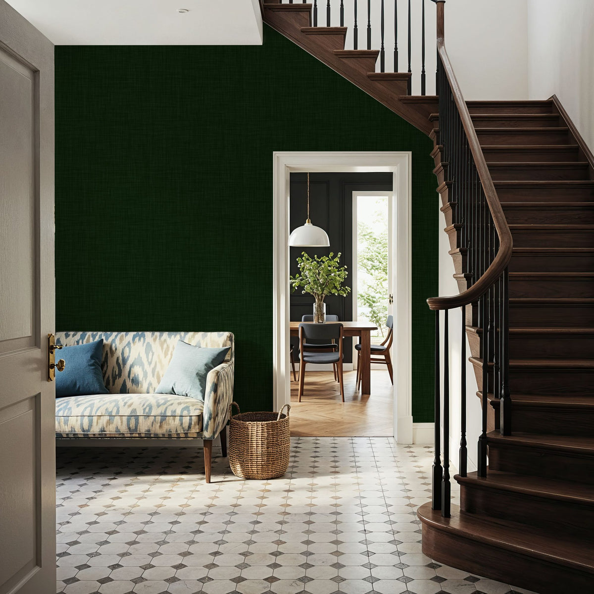 Mottled Linen Effect, Forest Green Mural Wallpaper - room preview 02