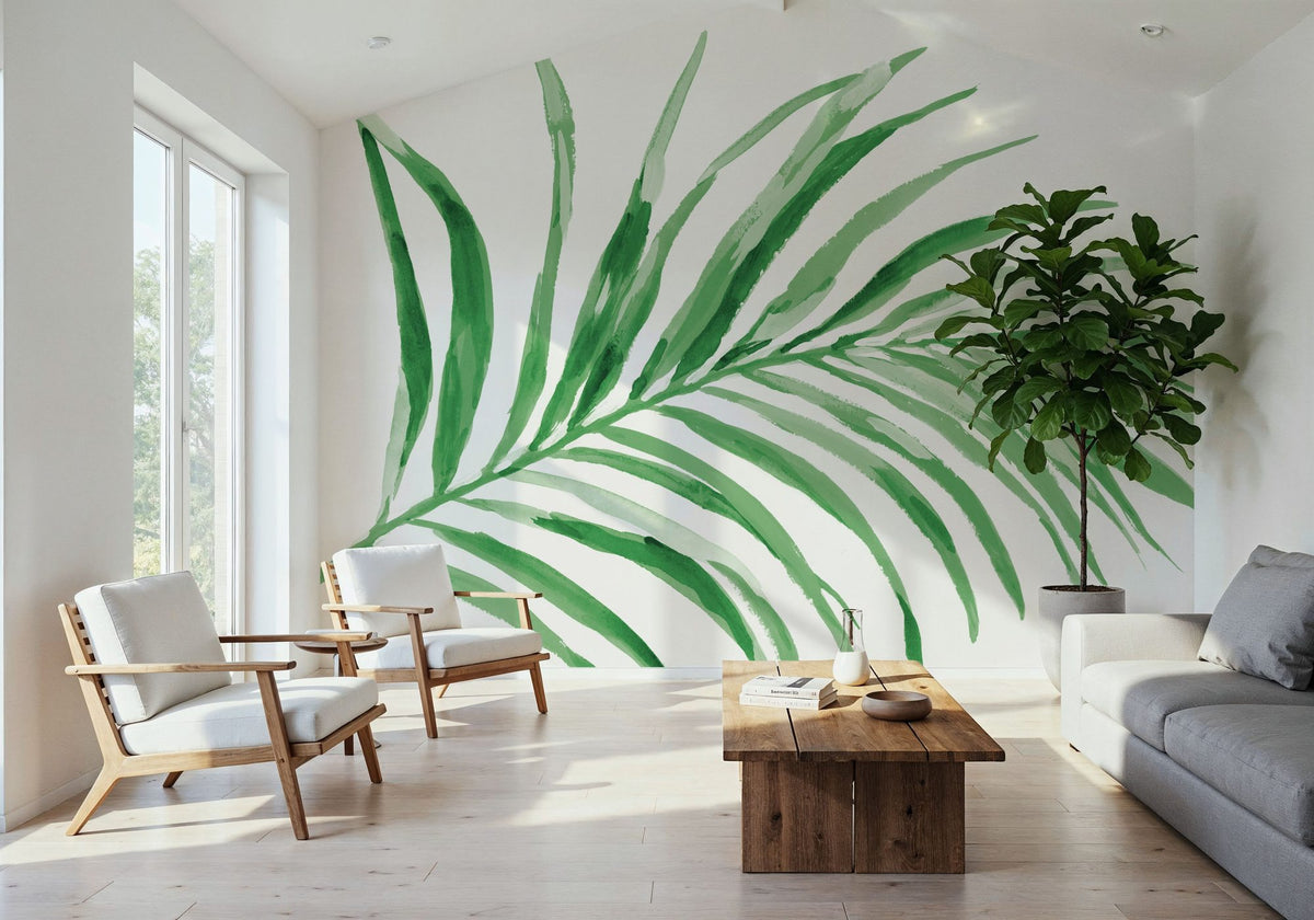 Colorful Tropical Leaf Green II Mural Wallpaper - room preview 02