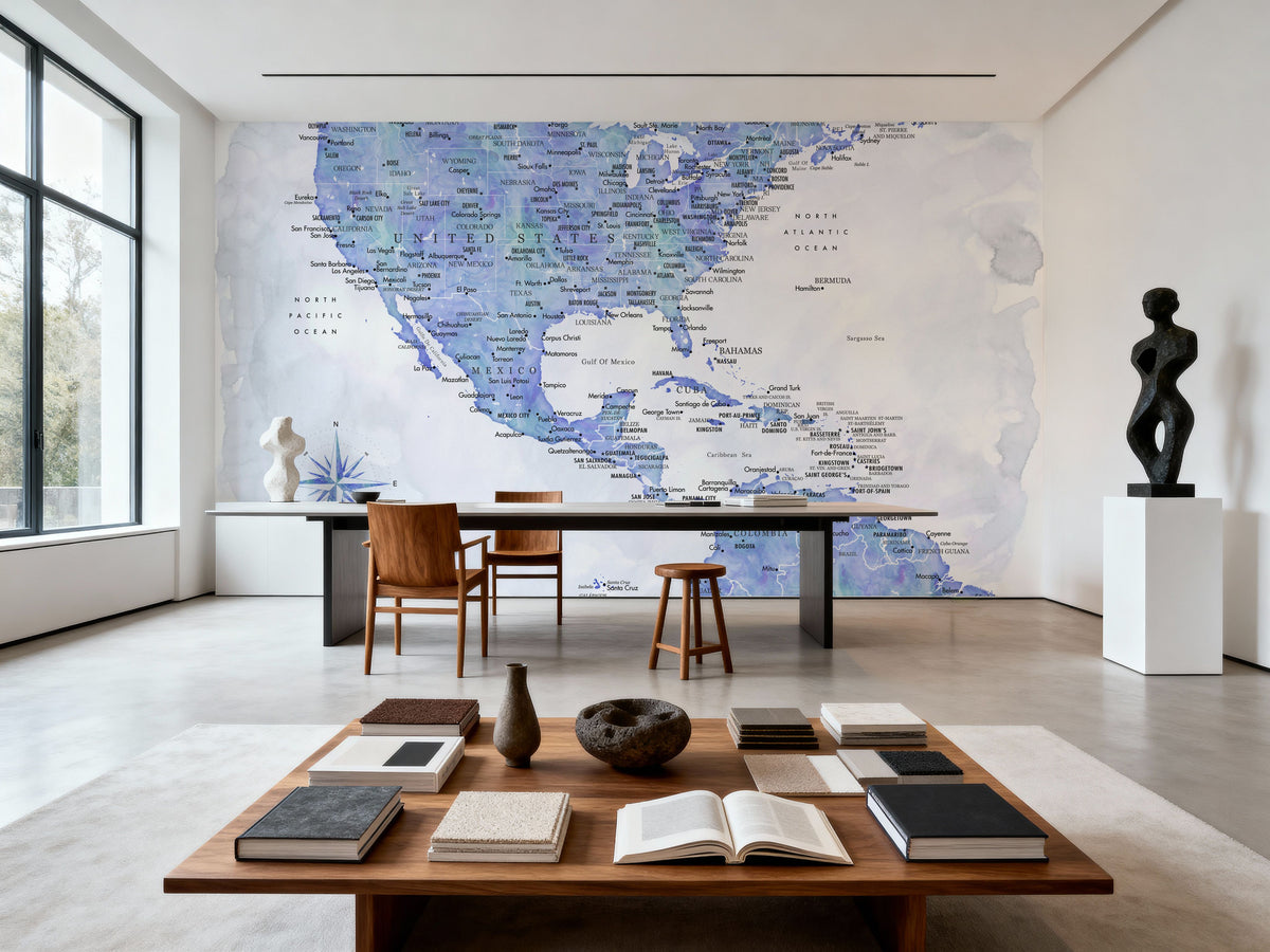 US Mexico Caribbean Map - Isidora Wash Mural Wallpaper - room preview 02