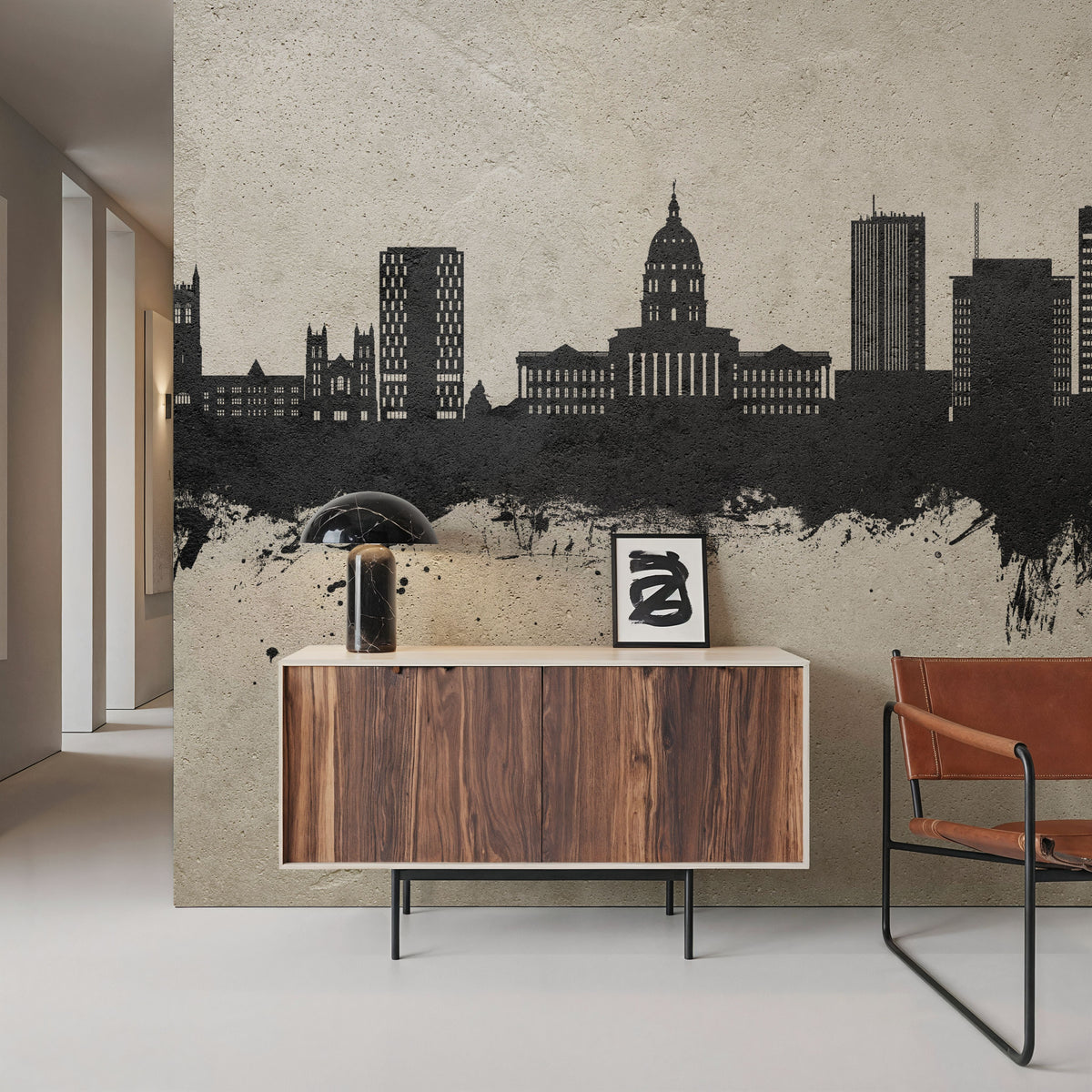 Topeka Wyoming Skyline Concrete Mural Wallpaper - room preview 02