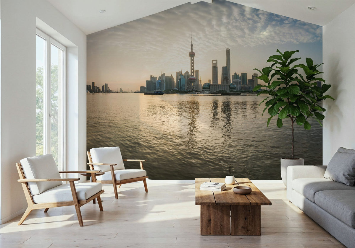 Pudong Sunrise Yellow Mural Wallpaper - room preview 02