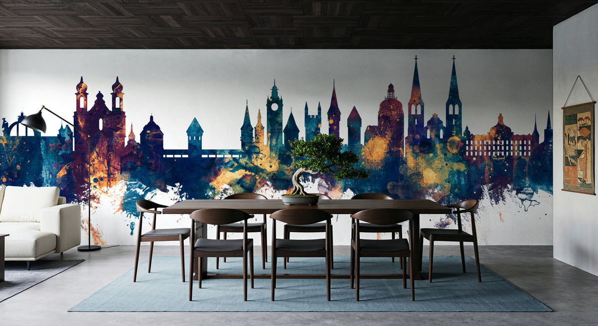 Lucerne Switzerland Luzern Skyline Blue & Bronze Mural Wallpaper - room preview 02