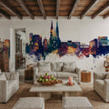 Uppsala Skyline Blue & Bronze Mural Wallpaper - room preview 02