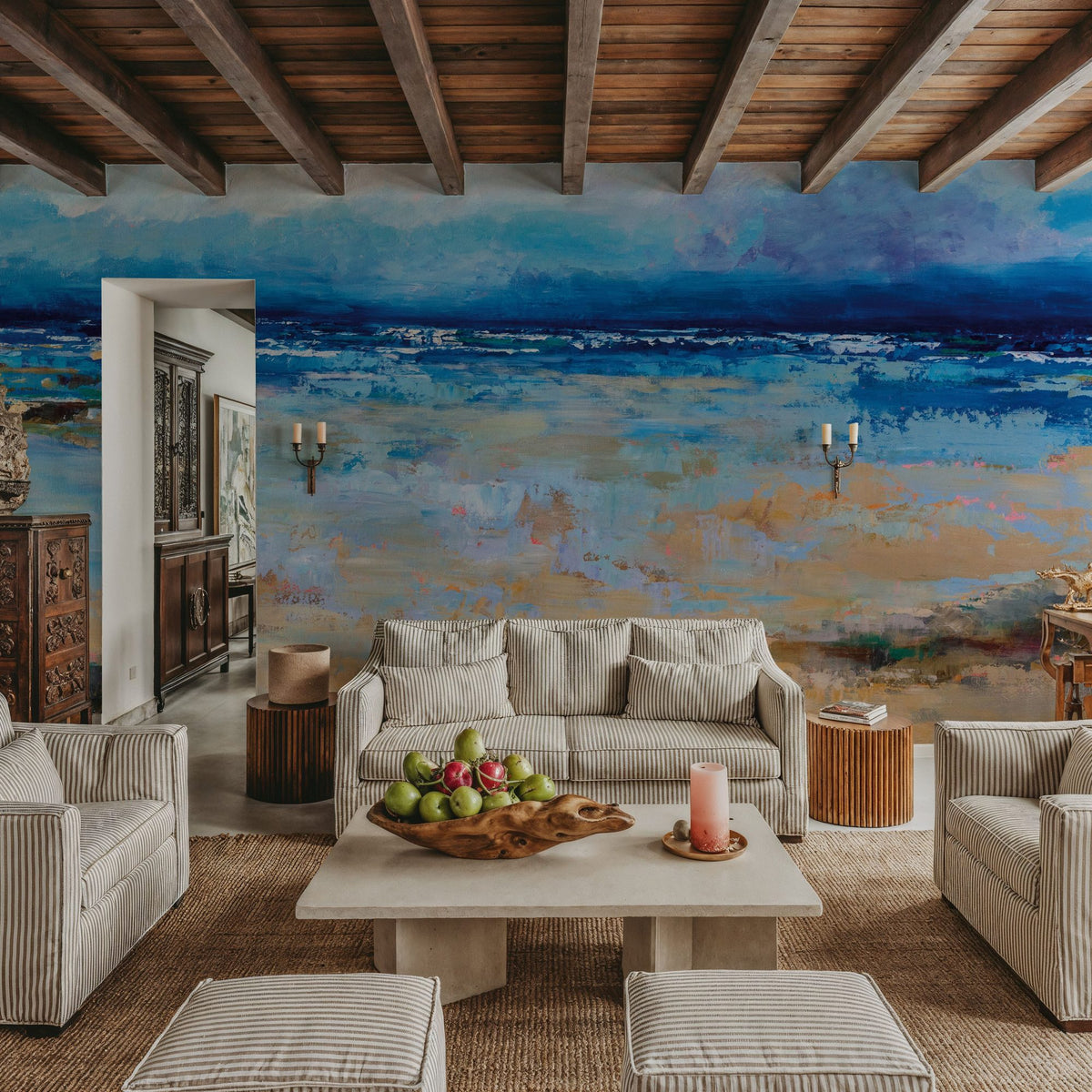 East Beach Mural Wallpaper - Blue Tone - room preview 02