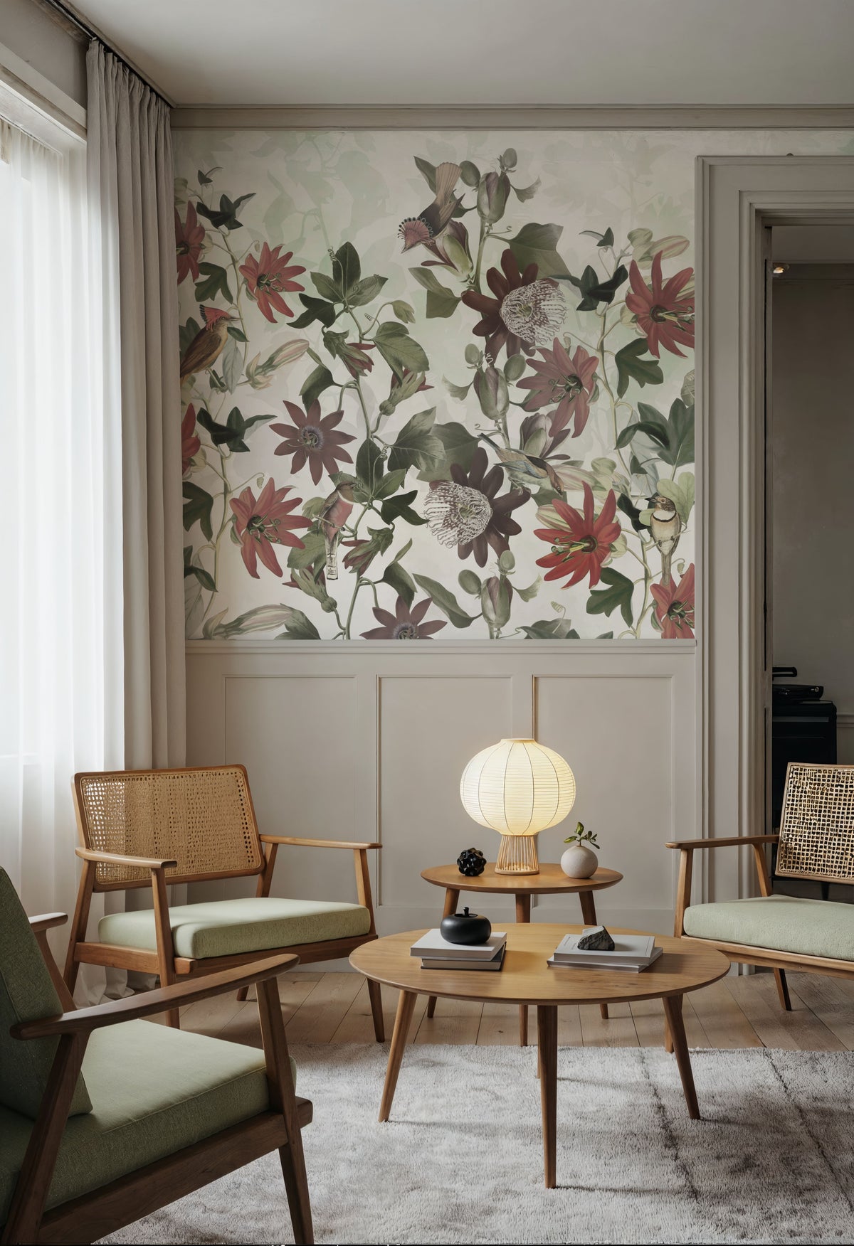Seven Birds Mural Wallpaper - Neutral Tone - room preview 02