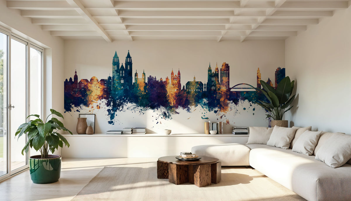Magdeburg Germany Skyline Blue & Bronze Mural Wallpaper - room preview 02
