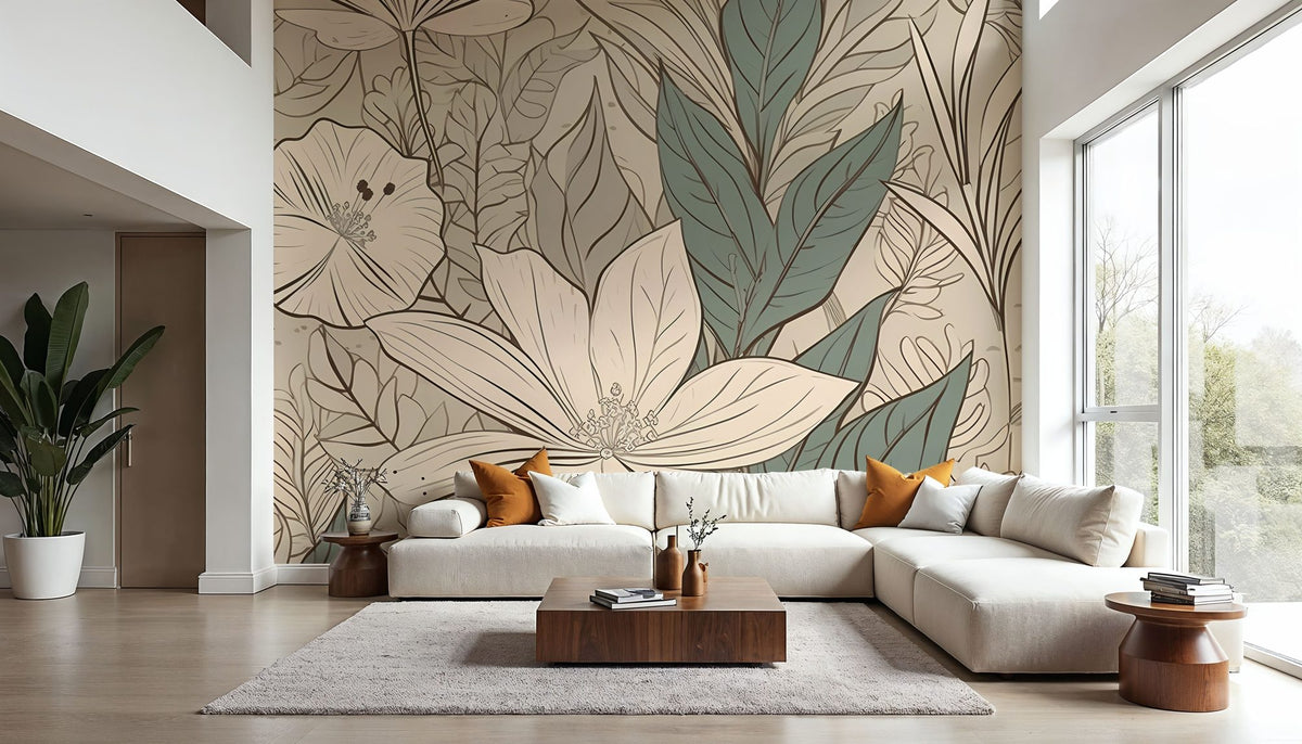 Leaf Lines Mural Wallpaper - Warm Tone - room preview 02