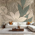Leaf Lines Mural Wallpaper - Warm Tone - room preview 02