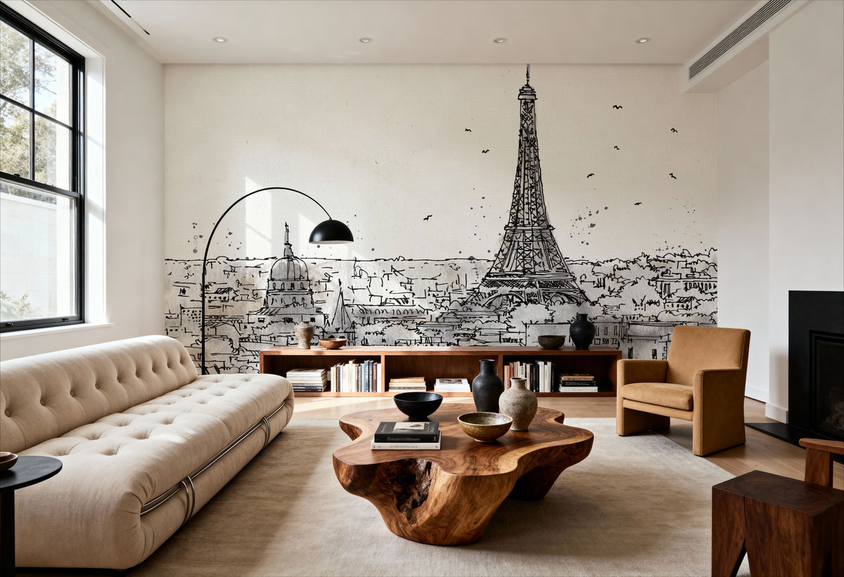 Skyline Sketches Paris Mural Wallpaper - room preview 02
