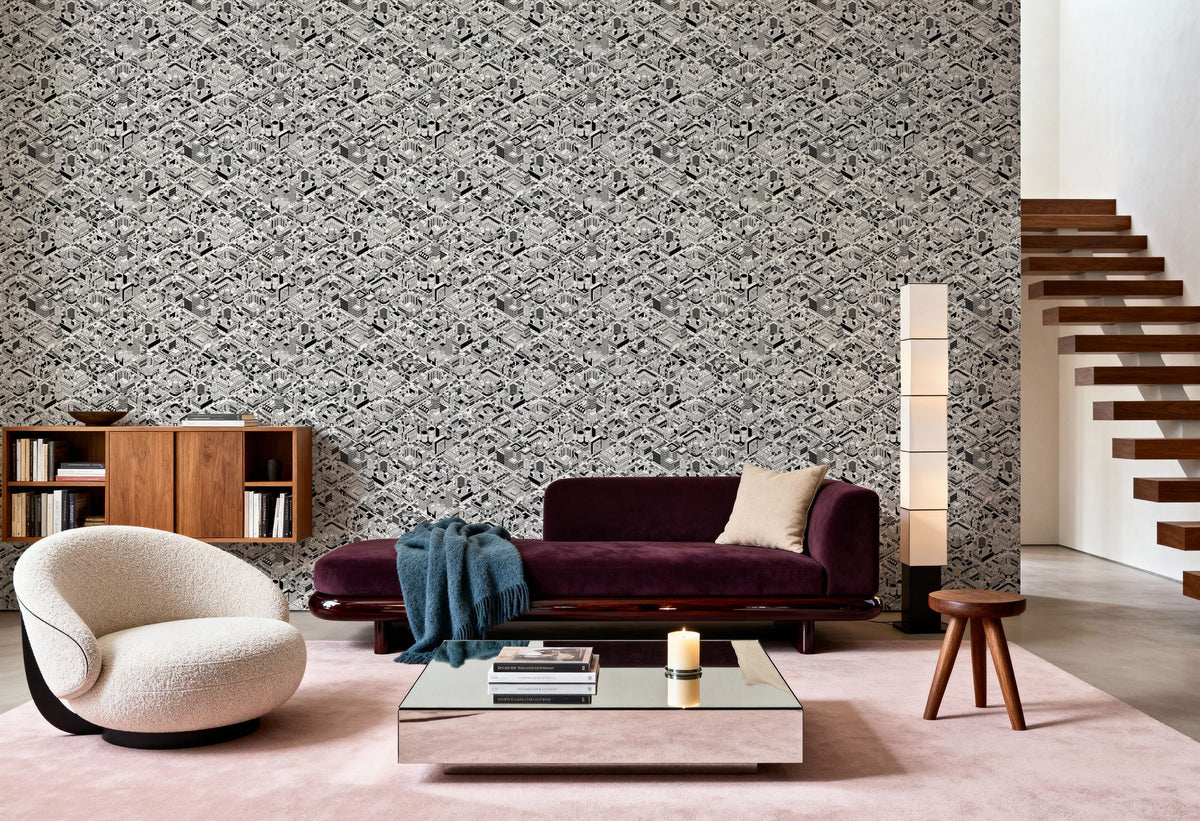 Straight Streets BW Mural Wallpaper - room preview 02