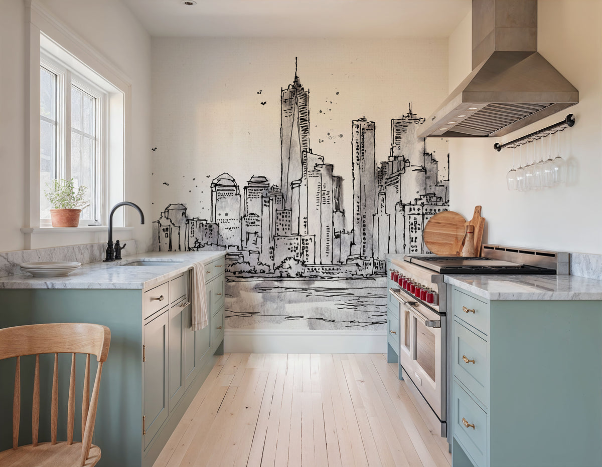 Skyline Sketches New York Mural Wallpaper - room preview 02