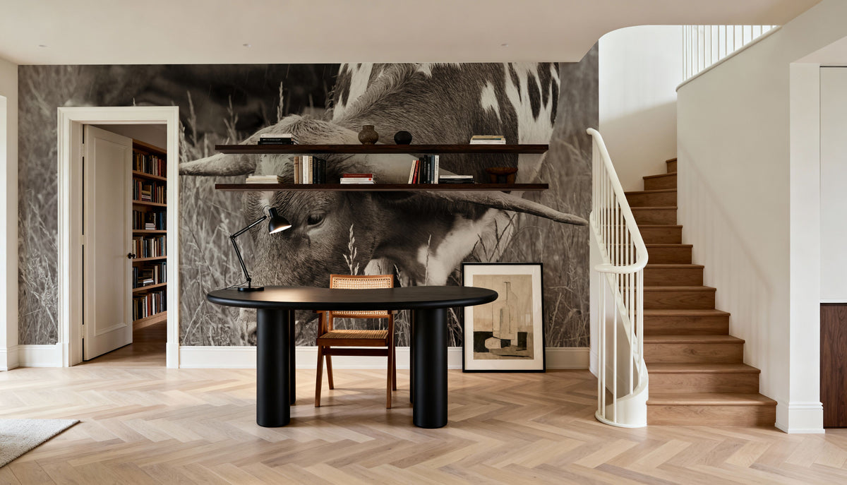 Rainy Pasture III BW Mural Wallpaper - room preview 02