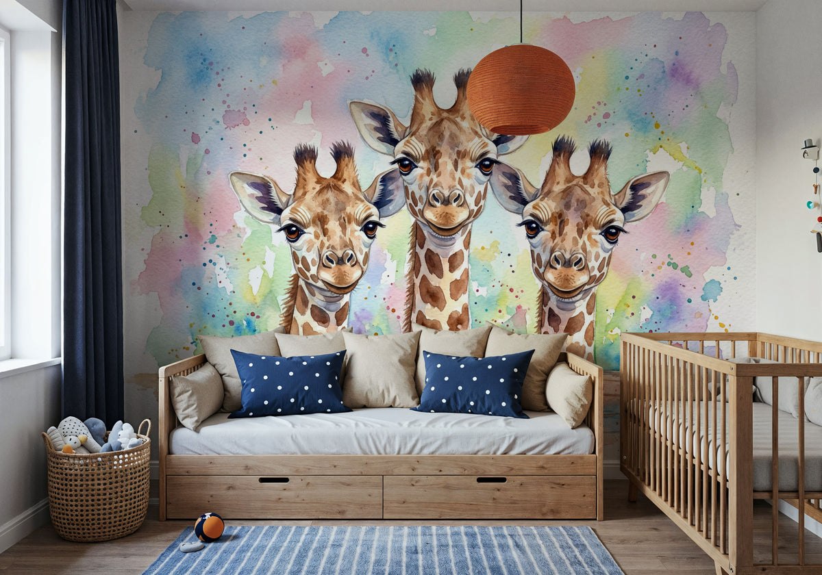 Giraffes - Cute Baby Animals Series Mural Wallpaper - room preview 02