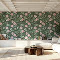 Peony Passion, Green Mural Wallpaper - room preview 02