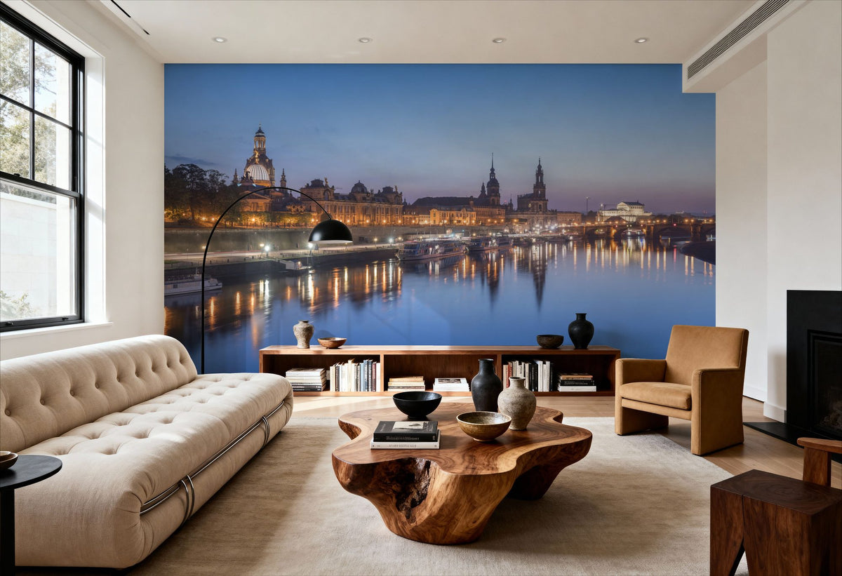 Riverside Twilight Mural Wallpaper - Blue Tone - room preview 02