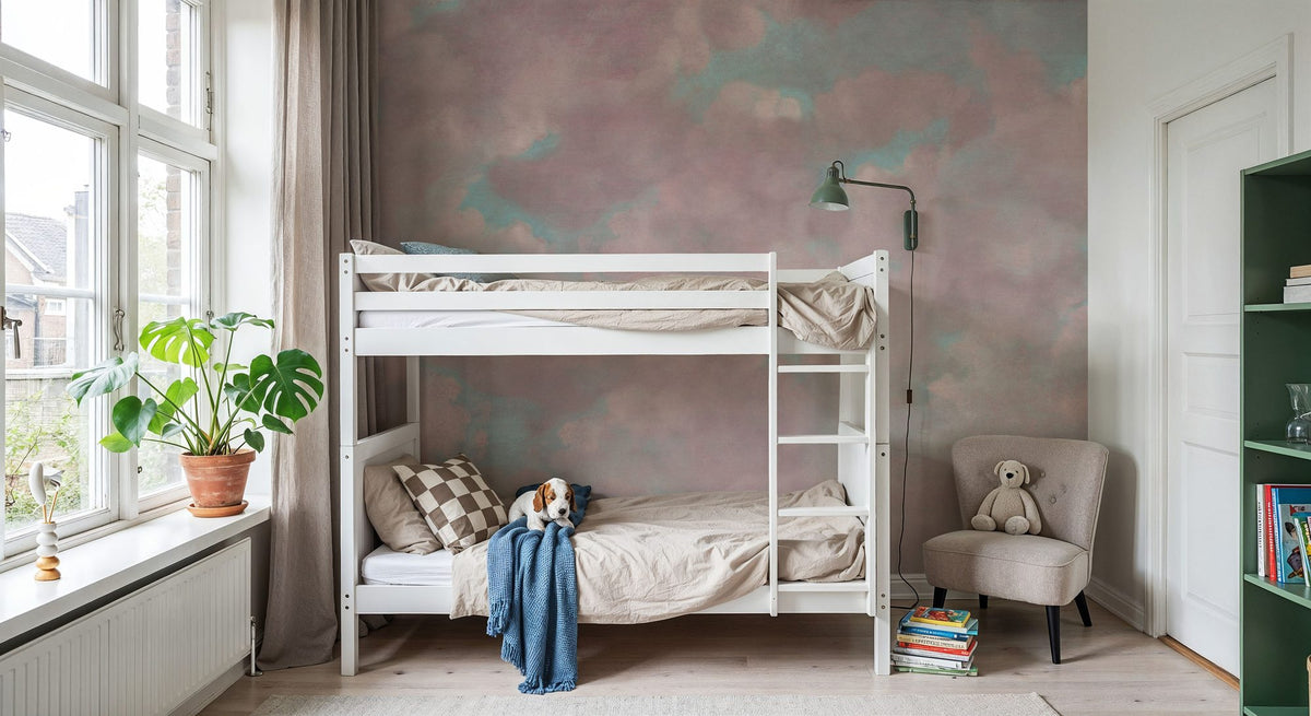 Painted Dreamy Clouds, Pink Mural Wallpaper - room preview 02