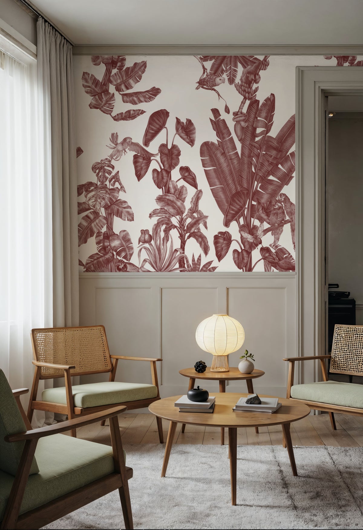Parrots Jungle, Red Mural Wallpaper - room preview 02