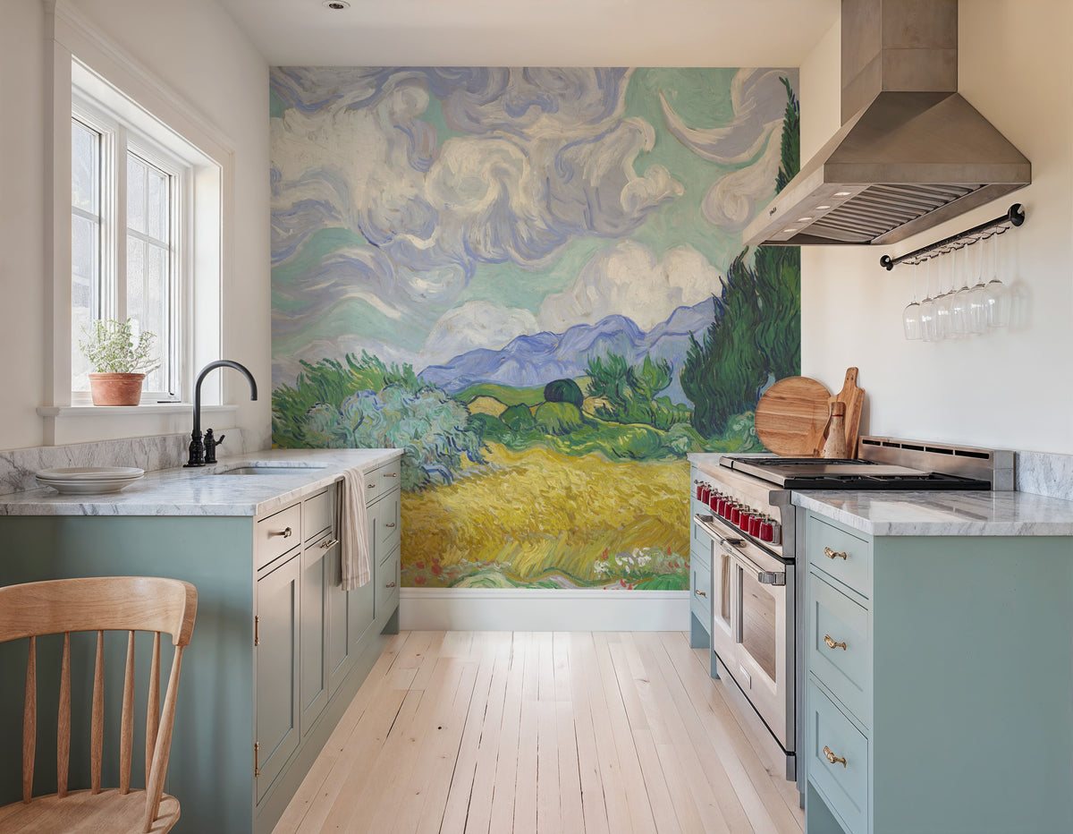 Wheat Field with Cypresses Mural Wallpaper - room preview 02