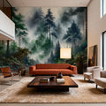 Foggy Lush Forest with Dense Trees Mural Wallpaper - room preview 02