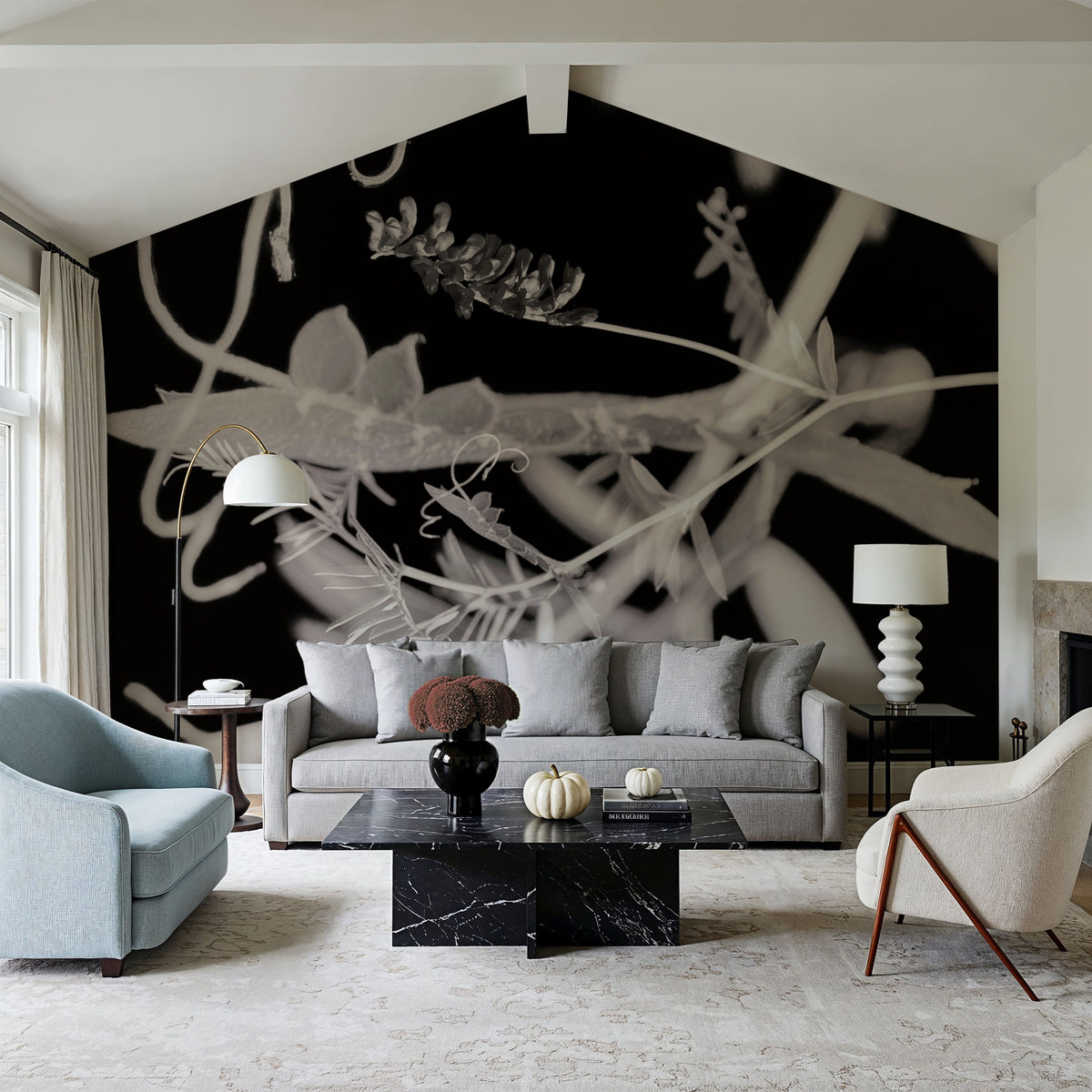 Flower Dreams BW II Mural Wallpaper - room preview 02