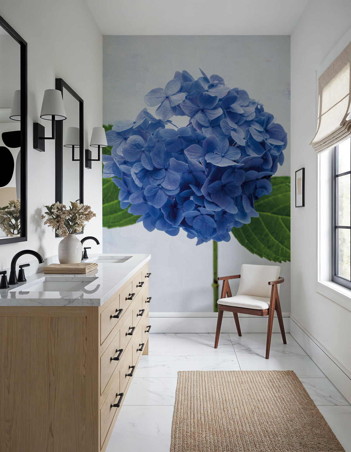 Bright Blue Hydrangea Mural Wallpaper - room preview 02