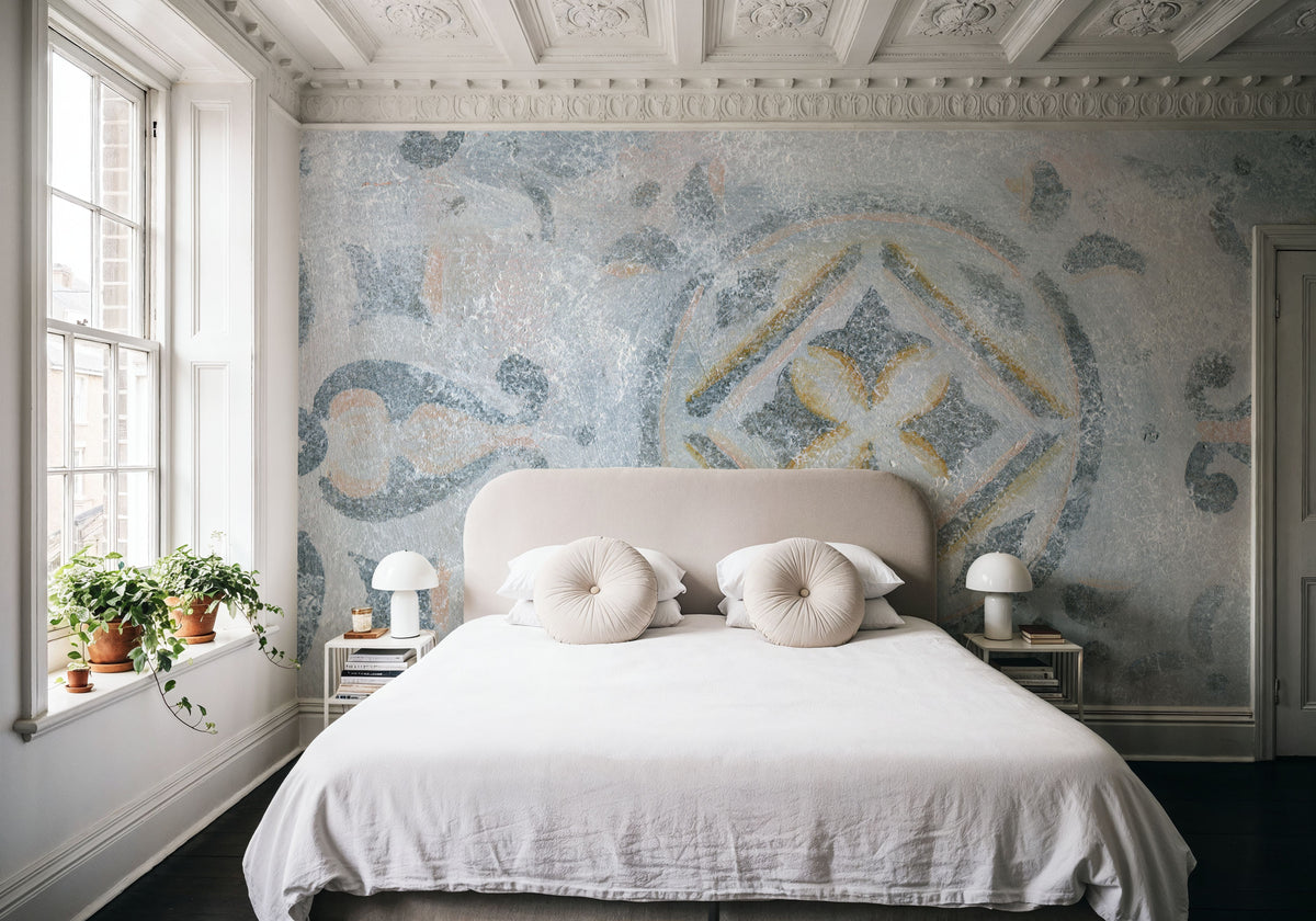Grey Tapestry Mural Wallpaper - room preview 02
